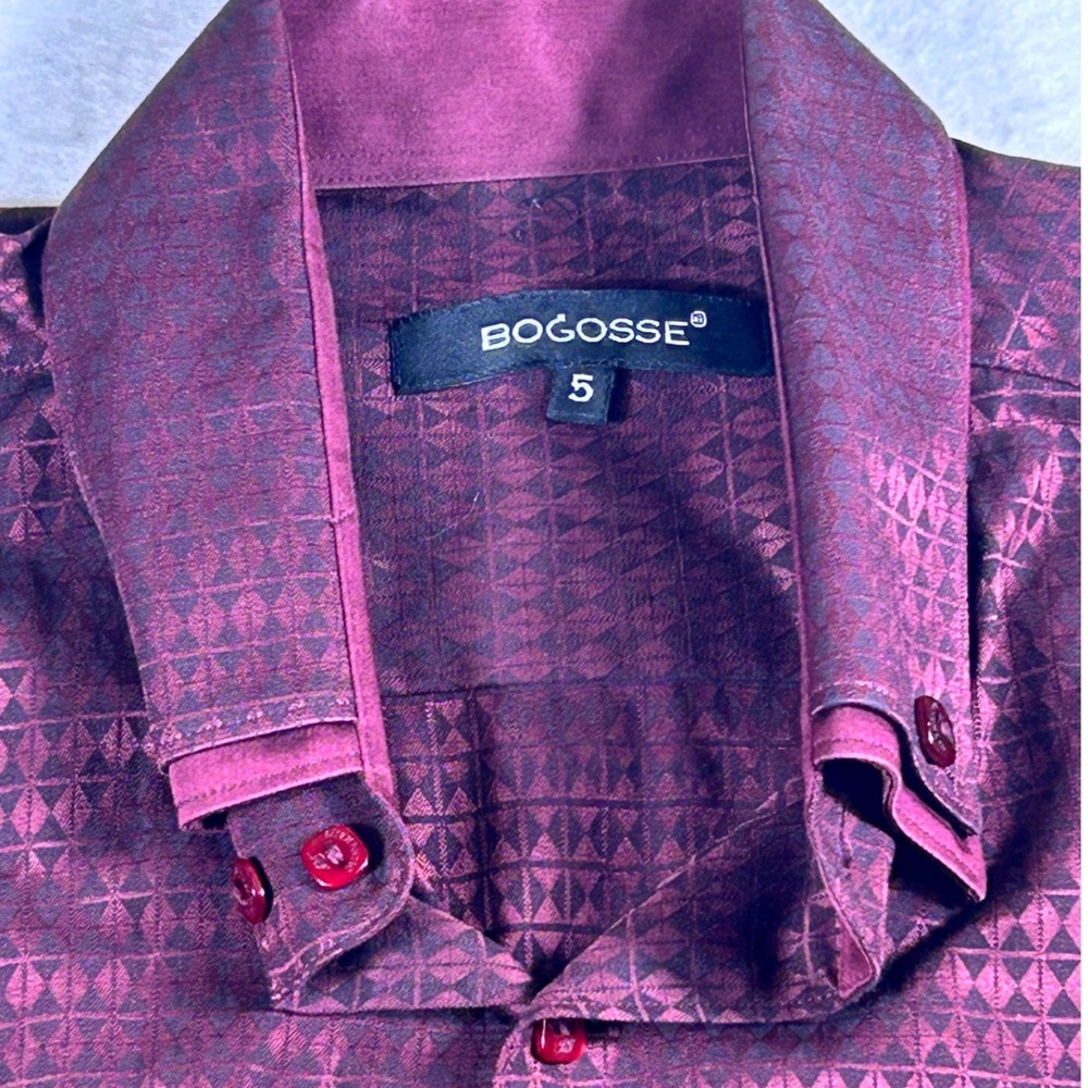 Bogosse Mens Burgundy Geometric Jacquard Long Sleeve Button Down Shirt Size 5